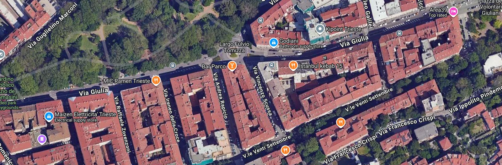 Vista satellitare di Via Vincenzo Scussa 3, 34126 Trieste TS